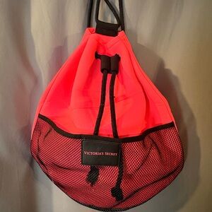 Victoria's Secret Neon Coral Drawstring Mesh Travel Bag